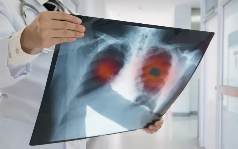 un médico detecta un cáncer de pulmón en un escáner