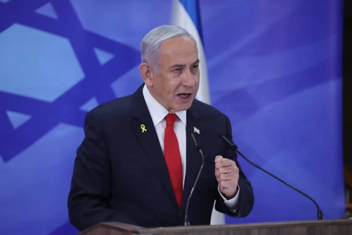 El primer ministro Benjamin Netanyahu durante su primera rueda de prensa por videoconferencia desde el inicio del conflicto armado con Irán en marzo de 2026