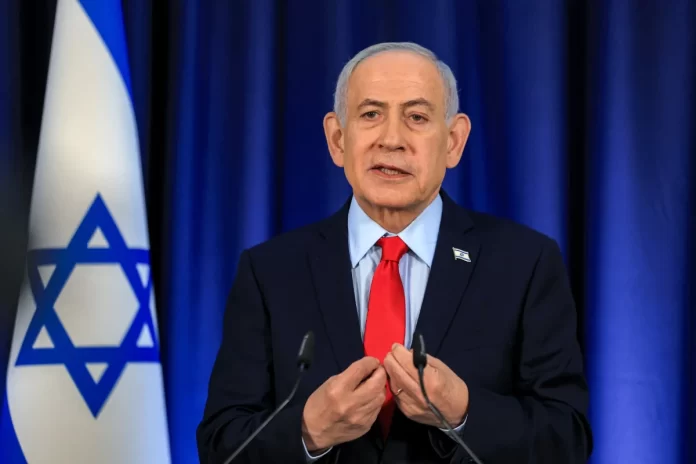 El primer ministro israelí Benjamin Netanyahu durante su primera conferencia de prensa en inglés desde el inicio de la Operación León Rugiente contra Irán, celebrada el 19 de marzo de 2026 en Jerusalén.