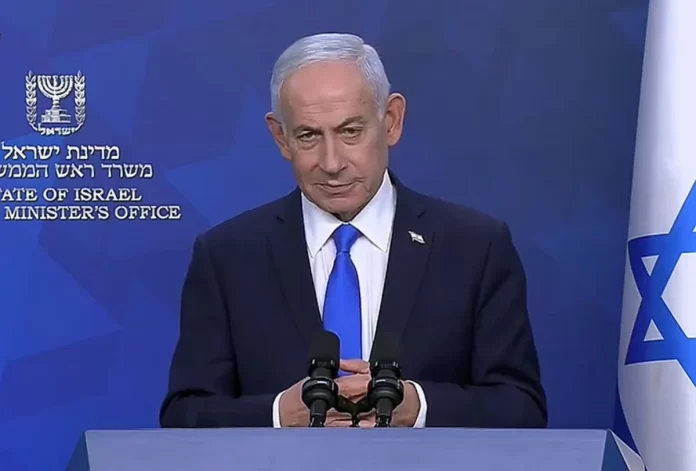 Benjamin Netanyahu durante una declaración sobre el programa nuclear iraní en medio del conflicto regional