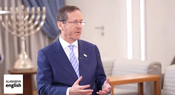El presidente de Israel, Isaac Herzog, durante la entrevista emitida por la cadena saudí Al Arabiya el 16 de julio de 2026